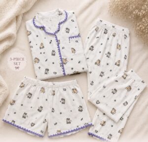 Lavender Printed 3-Piece Nightsuit