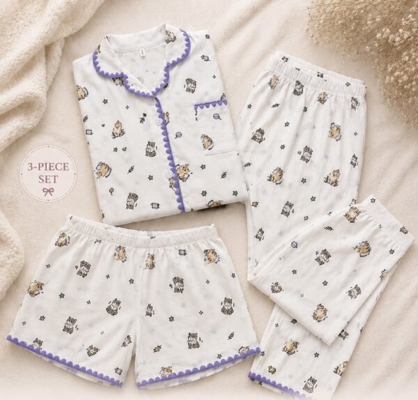 ae969576-15a1-460f-8be7-58e1c4d9c8c1 Lavender Printed 3-Piece Nightsuit